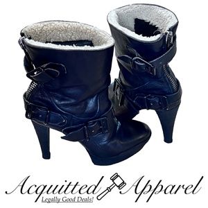Burberry Italy RARE Leather Shearling Lined Platform 5" Stiletto Boots